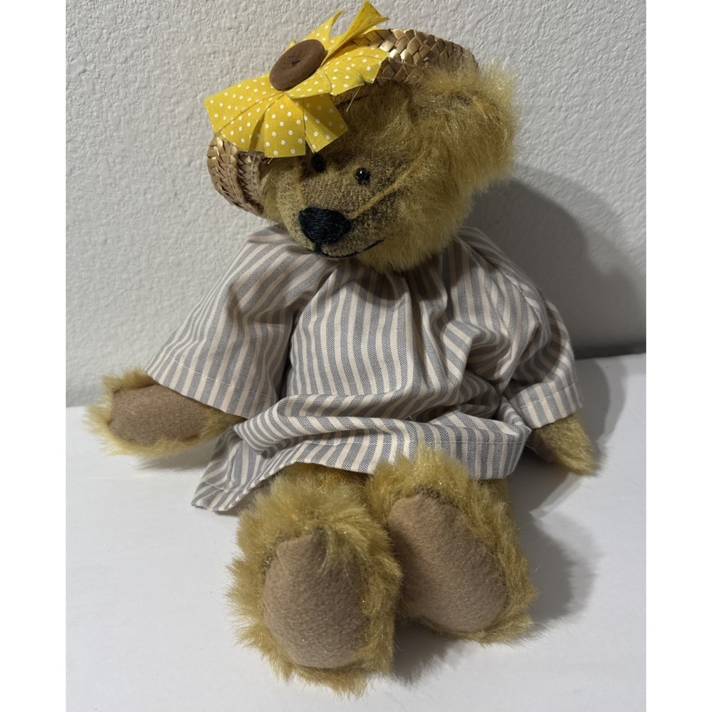 1996 Russ Berrie April Ann 14" Bear‎ Straw Hat Artist Judy Senk Jointed Item 994